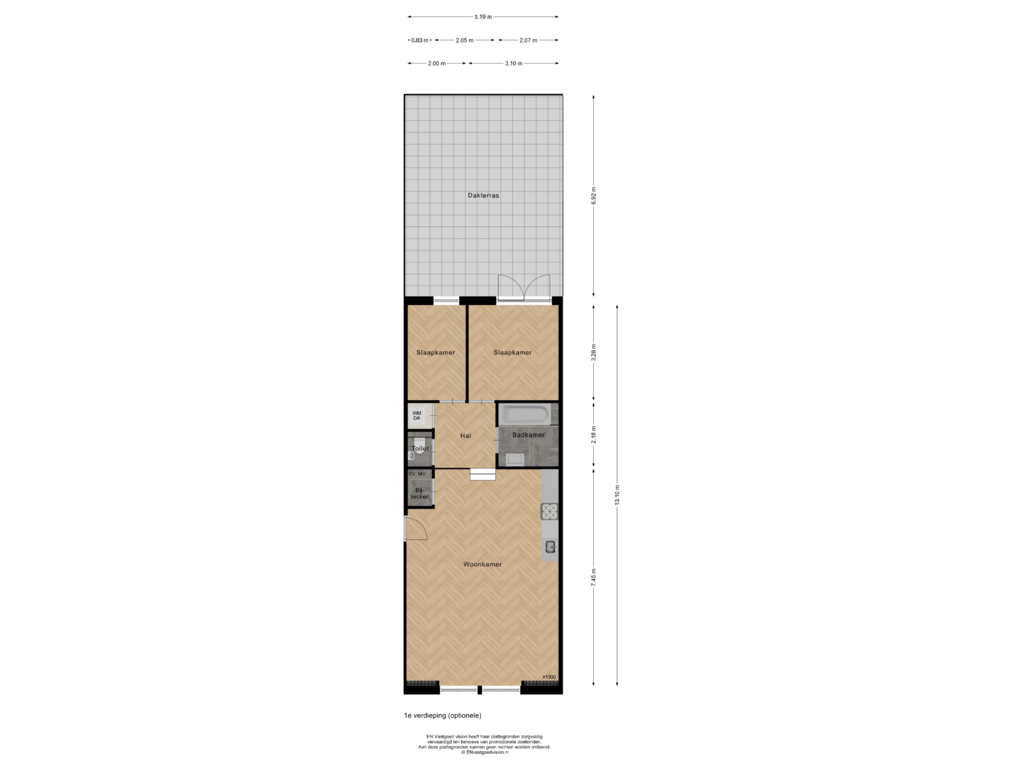 View floorplan of 1e verdieping (optionele) of Dorpsstraat (Bouwnr. 3)