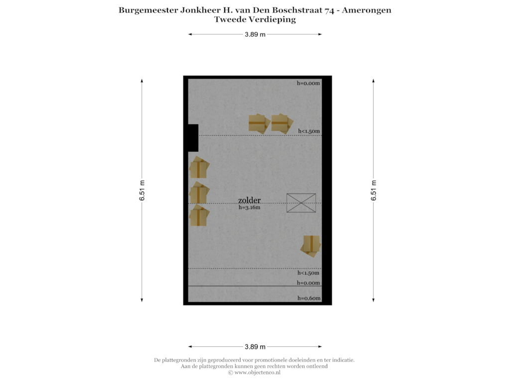 Bekijk plattegrond van TWEEDE VERDIEPING van Burgemeester van den Boschstraat 74