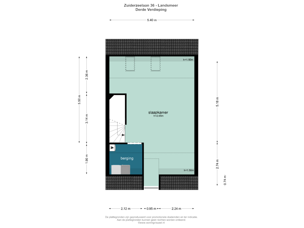 Bekijk plattegrond van DERDE VERDIEPING van Zuiderzeelaan 36