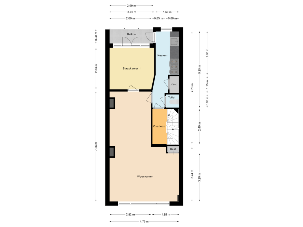 Bekijk plattegrond van Eerste Woonlaag van Heemskerkstraat 4-B02