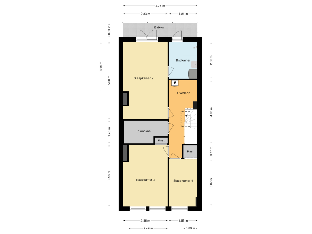 Bekijk plattegrond van Tweede Woonlaag van Heemskerkstraat 4-B02