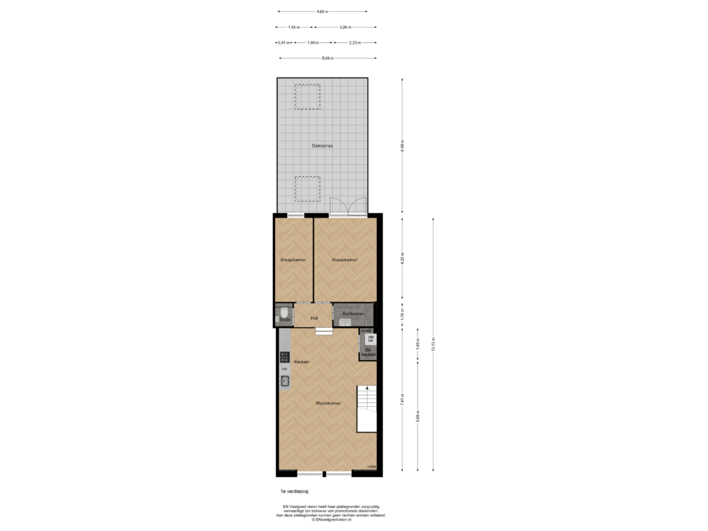 View floorplan of 1e verdieping of Dorpsstraat (Bouwnr. 4)