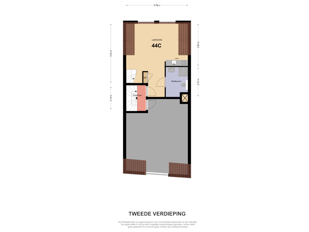 View floorplan of TWEEDE VERDIEPING of Utrechtseweg 44-C