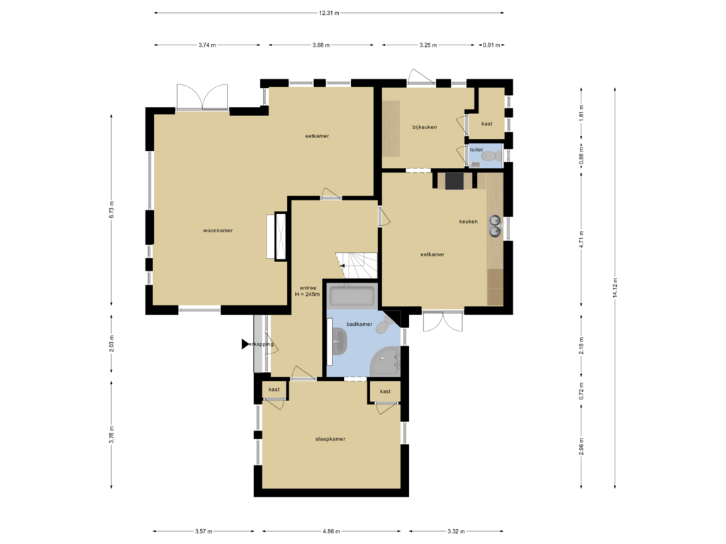 View floorplan of Begane Grond of Driestweg 4