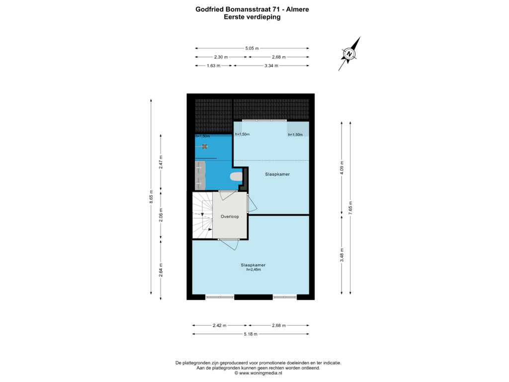 Bekijk plattegrond van Eerste verdieping van Godfried Bomansstraat 71