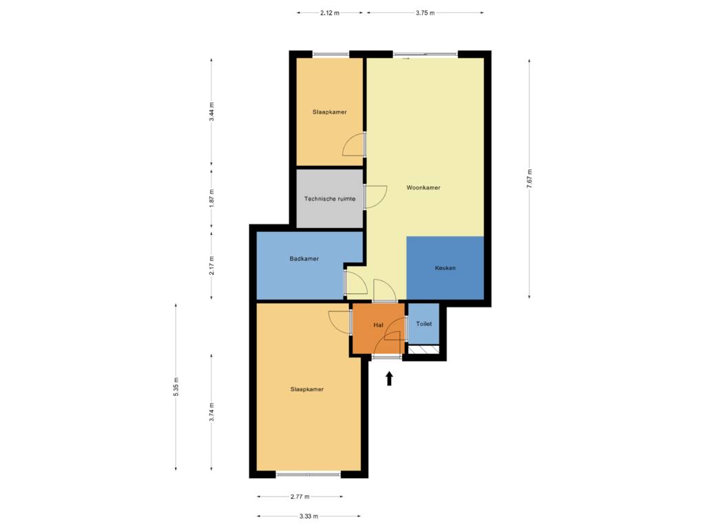 Bekijk plattegrond van beneden appartement rechts van Hoofdstraat 6-C