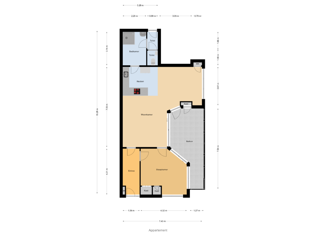 Bekijk plattegrond van Appartement van Oosterweg 87