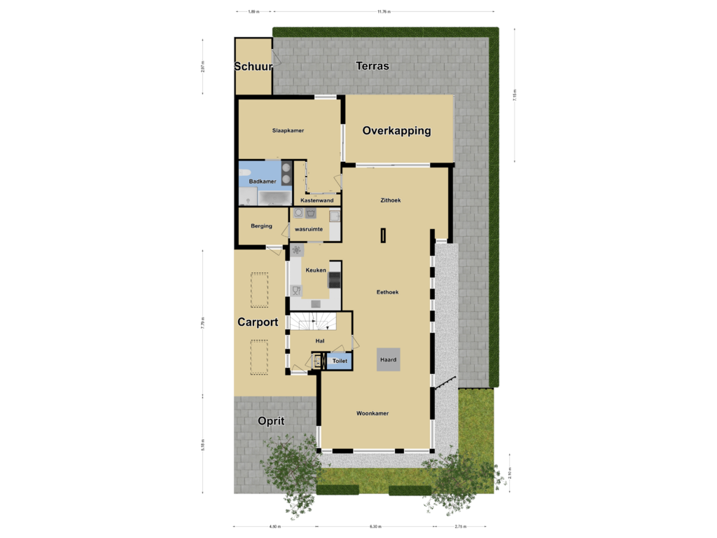 Bekijk plattegrond van Tuinindeling van Grenswal 17