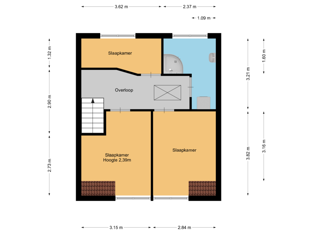 View floorplan of 1e verdieping of Singelstraat 18