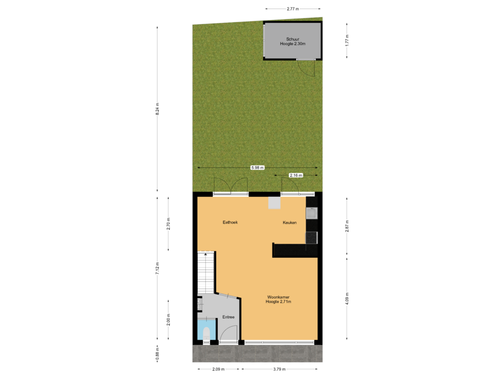 View floorplan of Begane grond + kavel of Singelstraat 18