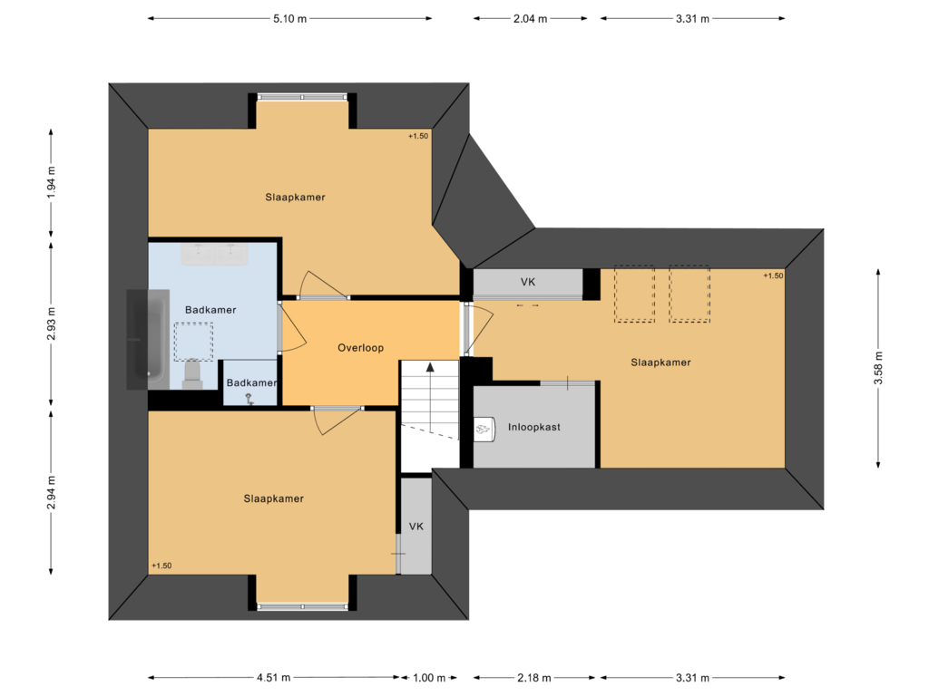 View floorplan of 1e Verdieping of Bulkseweg 42