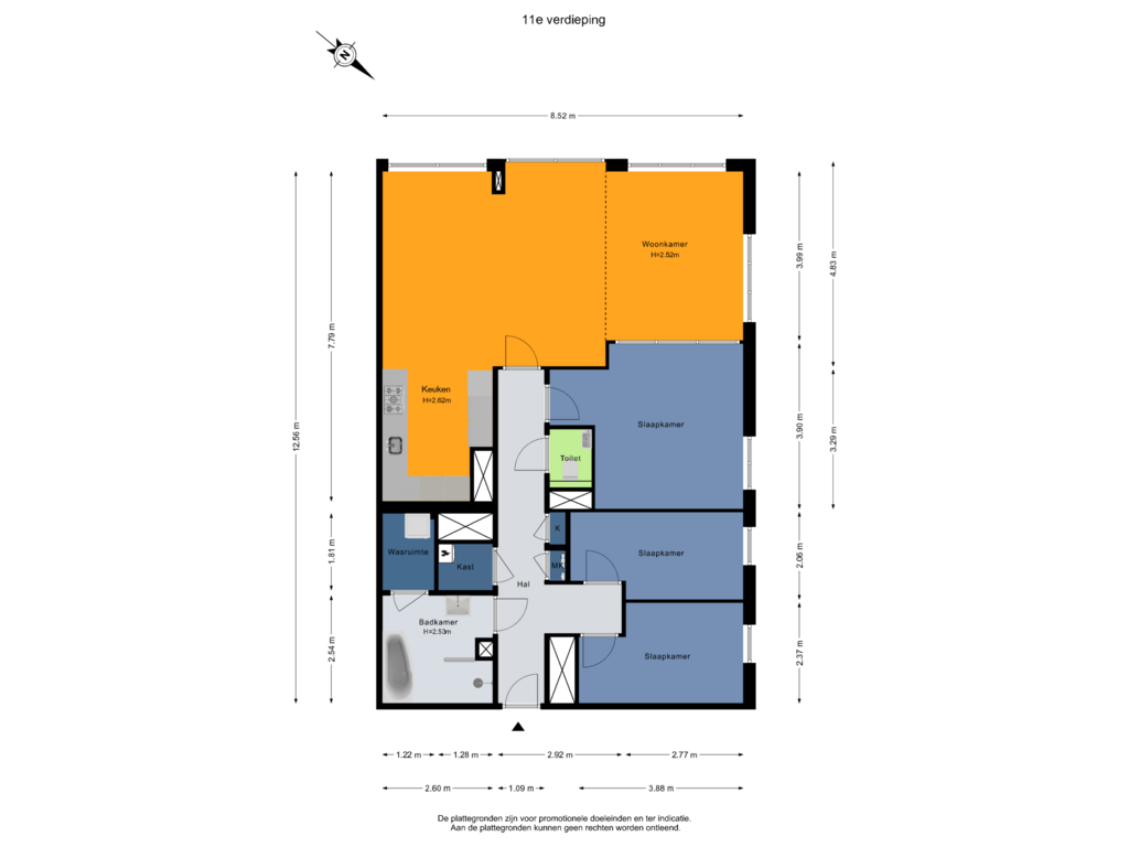 Bekijk plattegrond van 11e verdieping van Hellingstraat 220