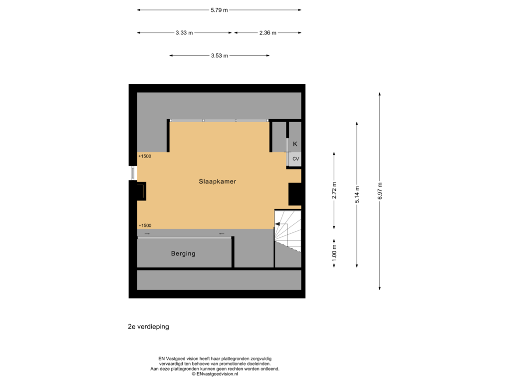 View floorplan of 2e verdieping of Lindenstraat 13