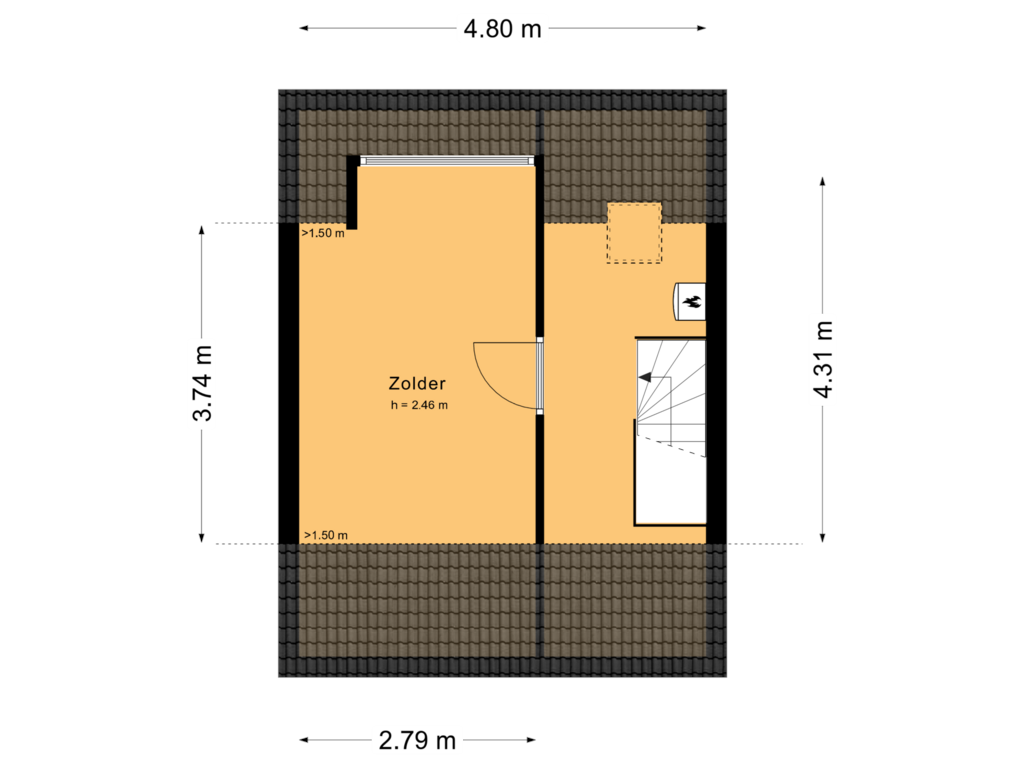 Bekijk plattegrond van Zolder van Burg. Warnerslaan 39