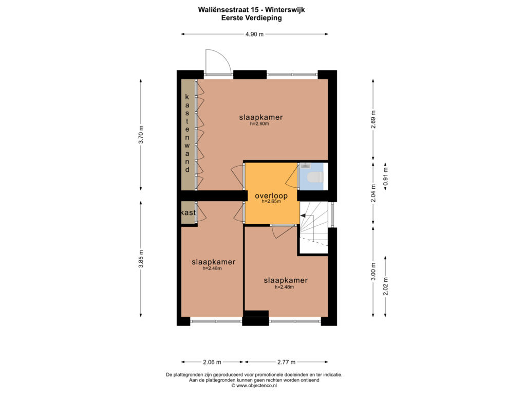 View floorplan of EERSTE VERDIEPING of Waliënsestraat 15