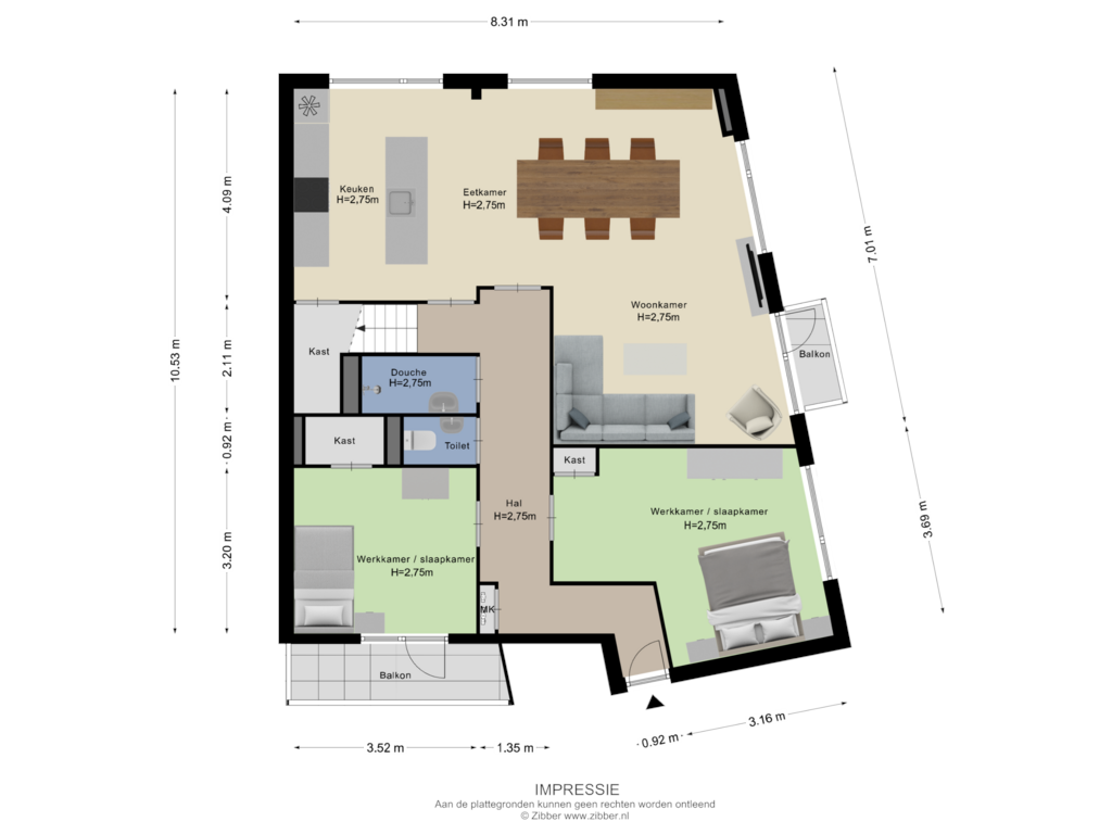 View floorplan of Appartement of Prins Hendrikstraat 12-D