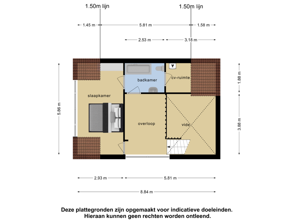 View floorplan of 1e verdieping of Kapelstraat 55