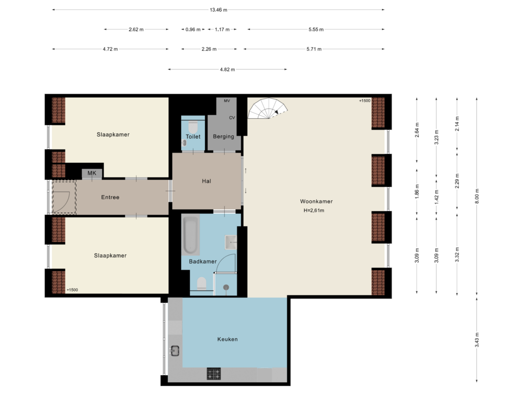 View floorplan of 3e verdieping of Zwartendijk 21