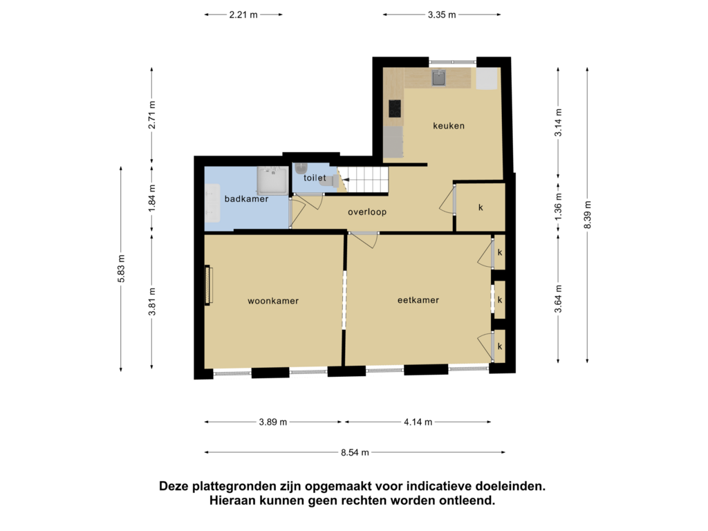 View floorplan of 1e verdieping of Nieuwe Kerkstraat 6-A