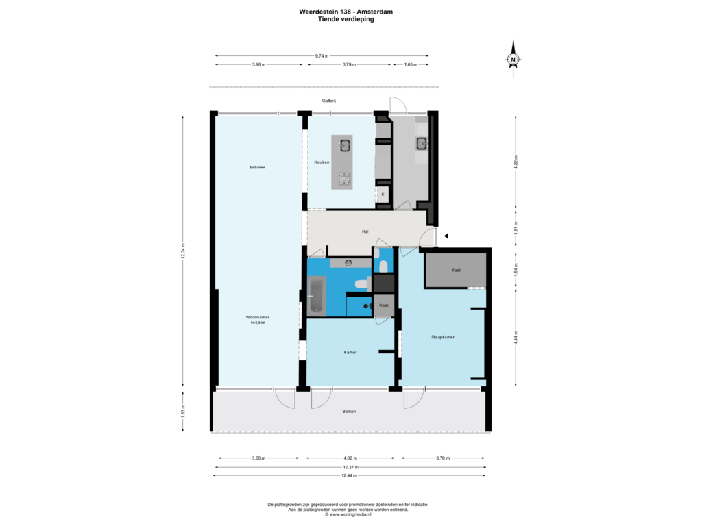 Bekijk plattegrond van Tiende verdieping van Weerdestein 138