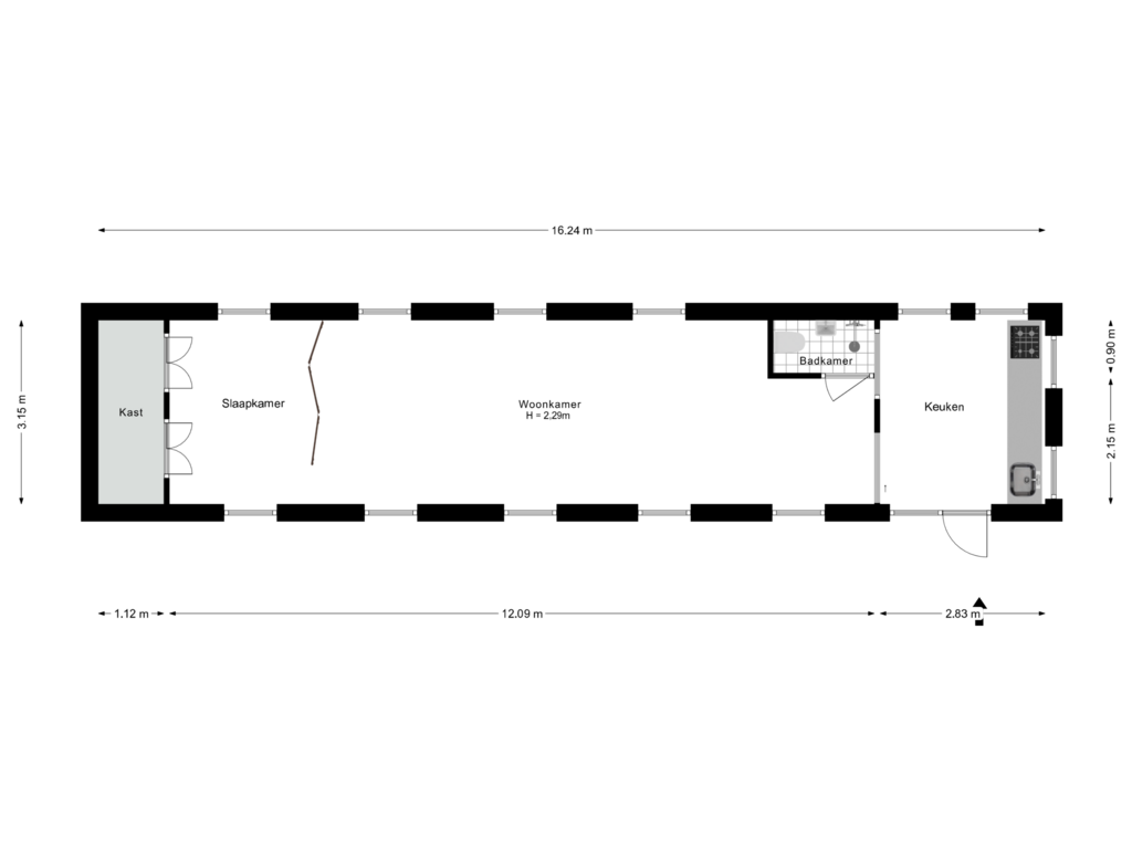 View floorplan of Woonboot of Lijnbaansgracht 344-K