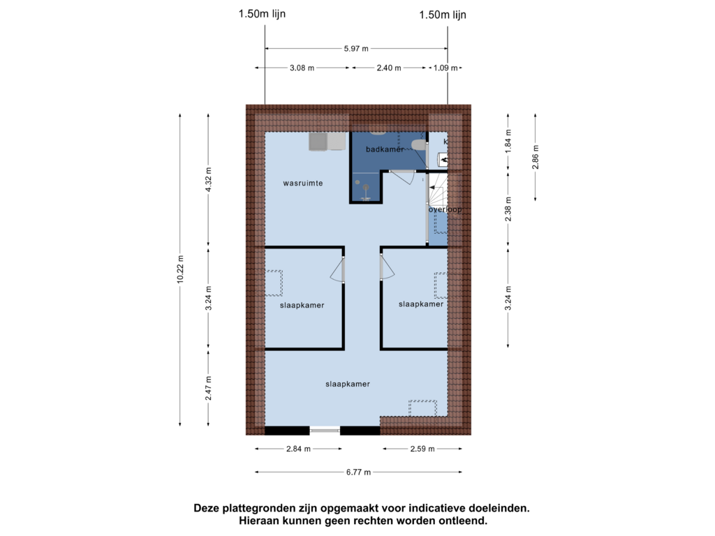 View floorplan of 3e verdieping of Latijnse Schoolstraat 22