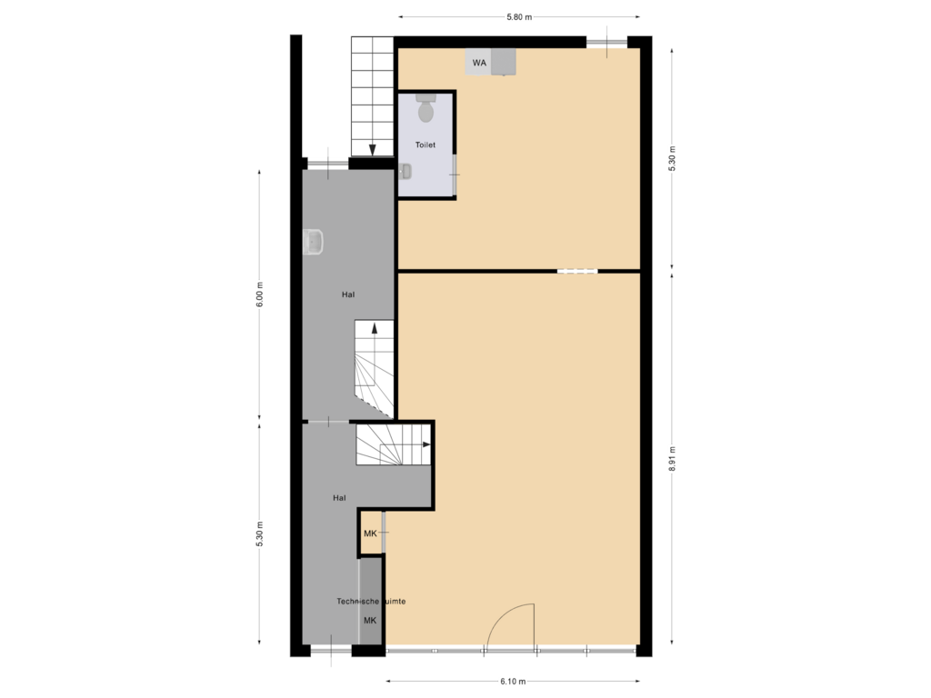 Bekijk plattegrond van BG & winkelpand van Ambyerstraat Noord 48-B