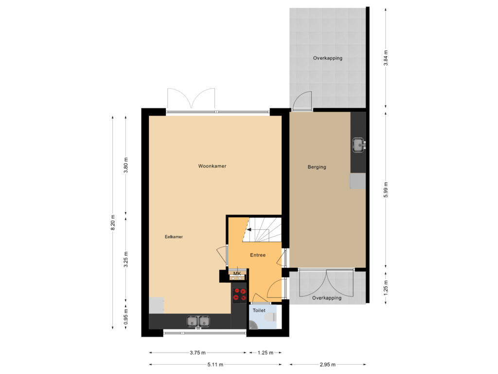 Bekijk plattegrond van Begane grond van Klompéstraat 4