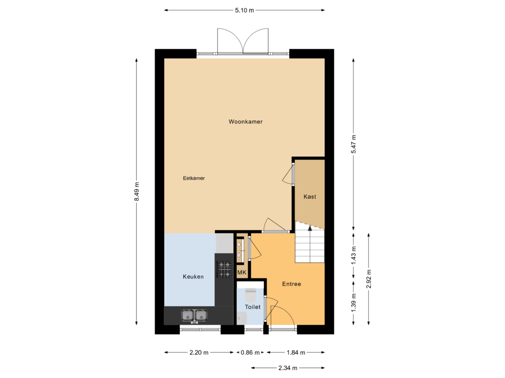 Bekijk plattegrond van Begane grond van Tiendschuurstraat 17