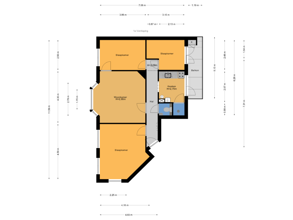 Bekijk plattegrond van 1e Verdieping van Van Zeggelenlaan 253