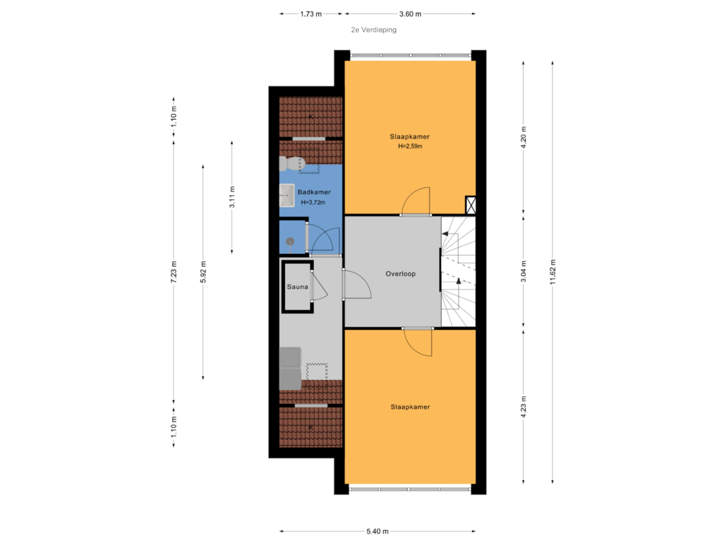 Bekijk plattegrond van 2e Verdieping van Moutmolen 19