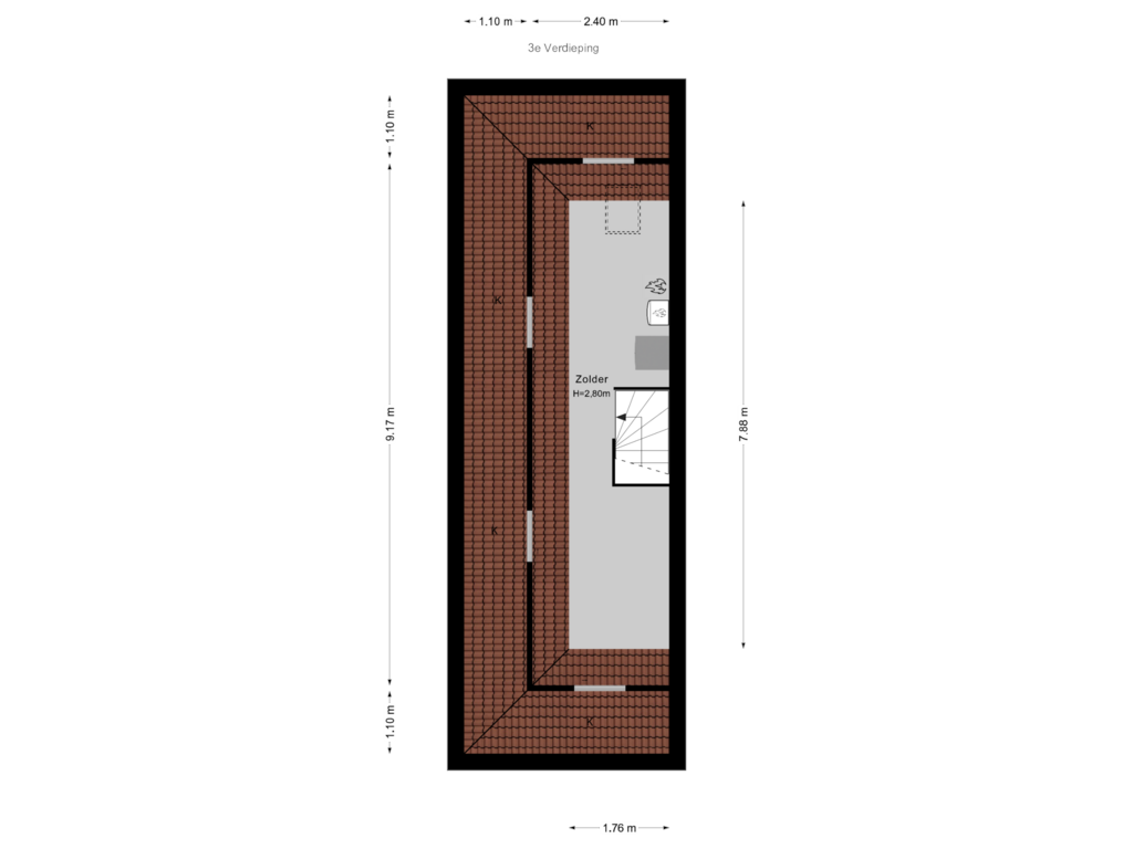 Bekijk plattegrond van 3e Verdieping van Moutmolen 19