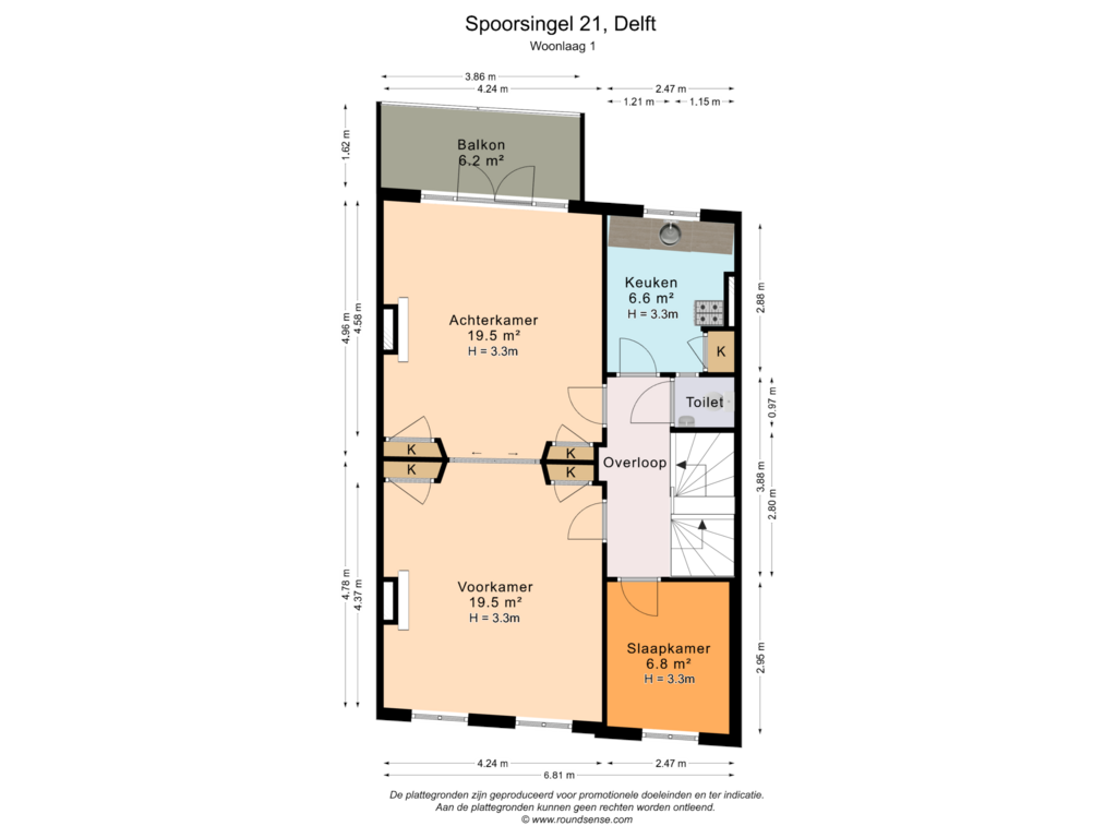 Bekijk plattegrond van Woonlaag 1 van Spoorsingel 21