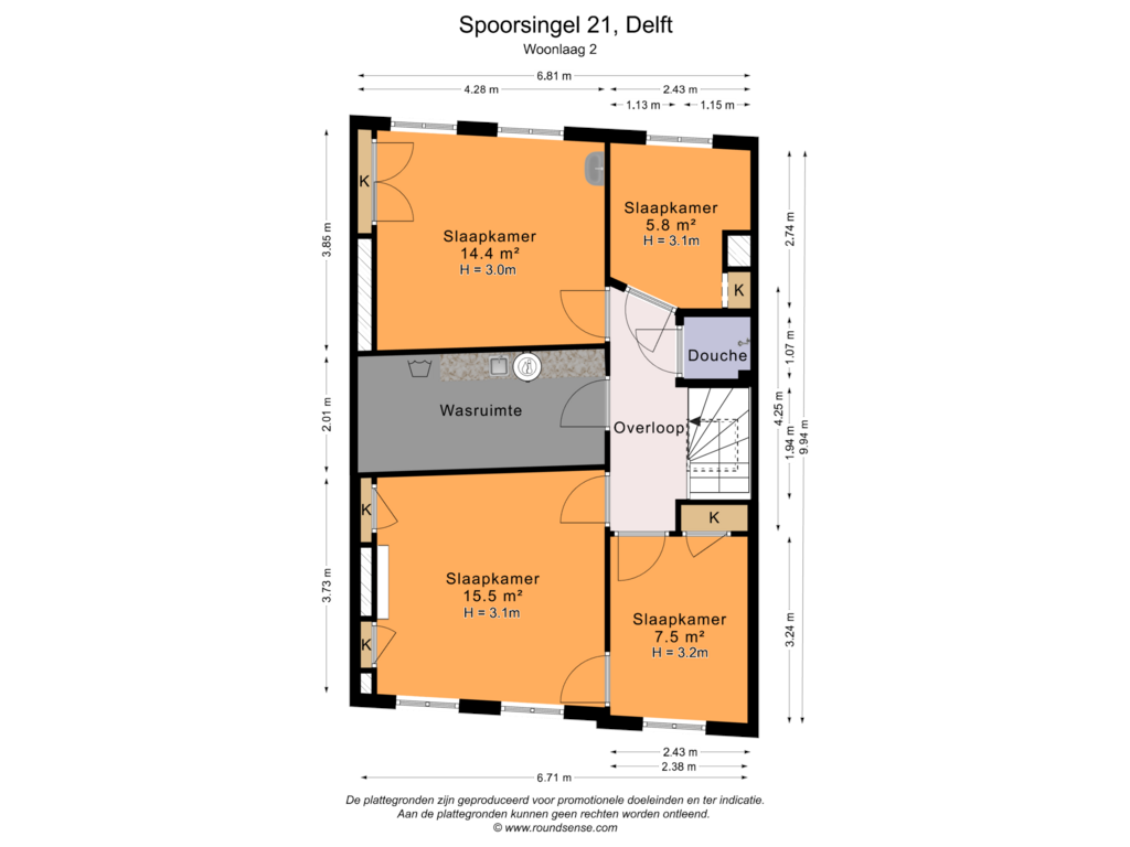 Bekijk plattegrond van Woonlaag 2 van Spoorsingel 21