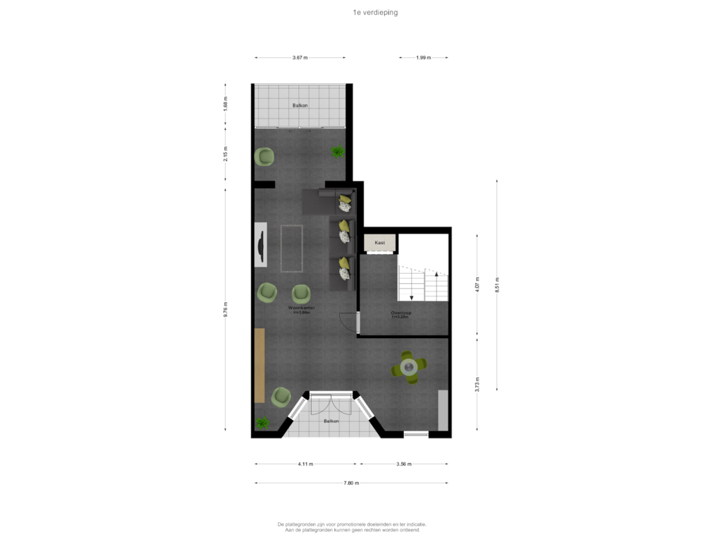 View floorplan of 1e verdieping of Sweerts de Landasstraat 51