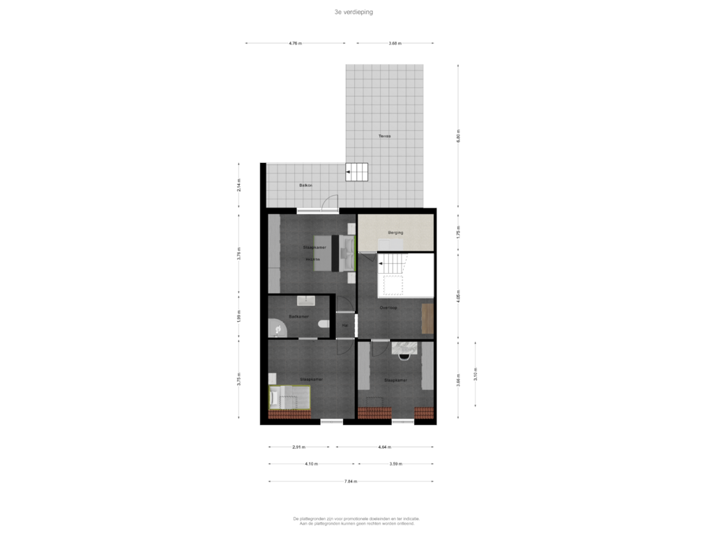 View floorplan of 3e verdieping of Sweerts de Landasstraat 51