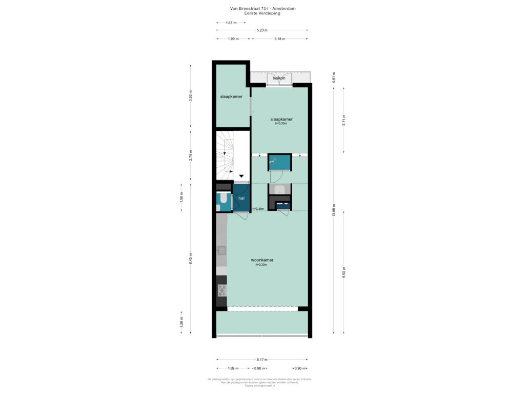 Bekijk plattegrond van EERSTE VERDIEPING van Van Breestraat 73-B