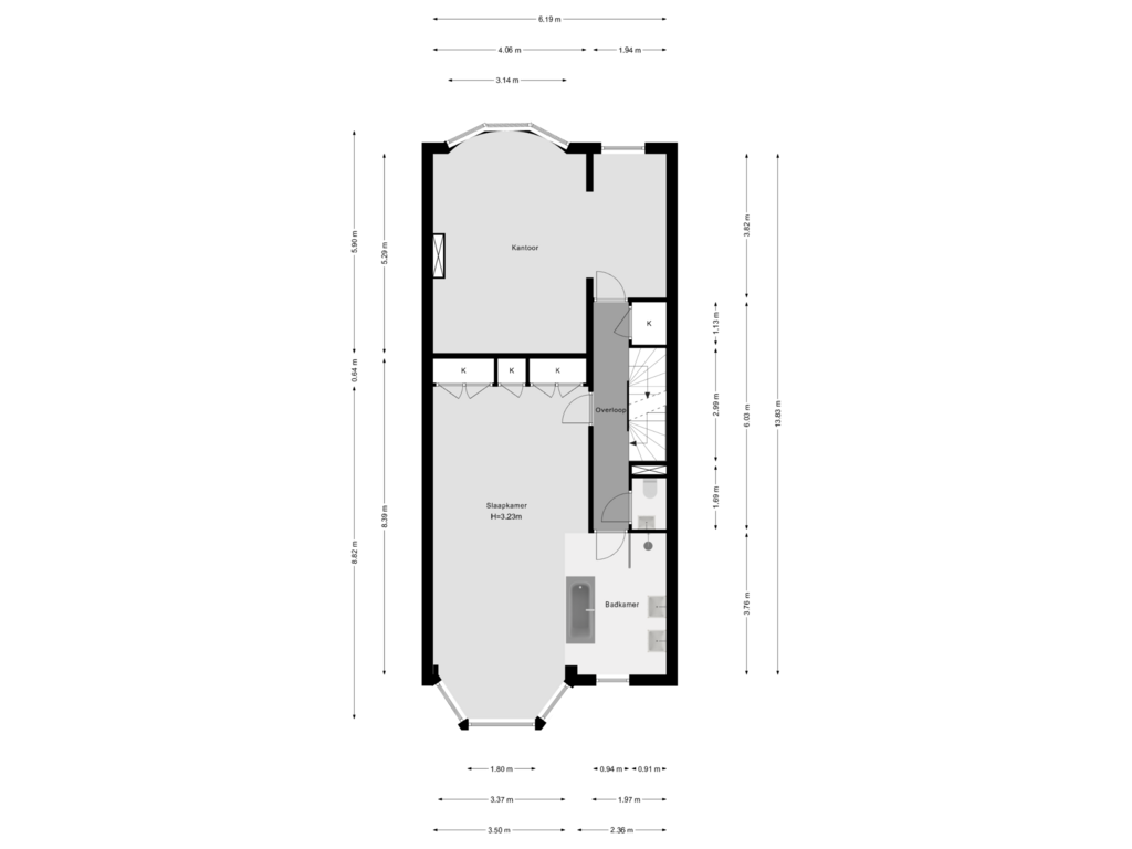 View floorplan of 1e Verdieping of Heemraadssingel 78