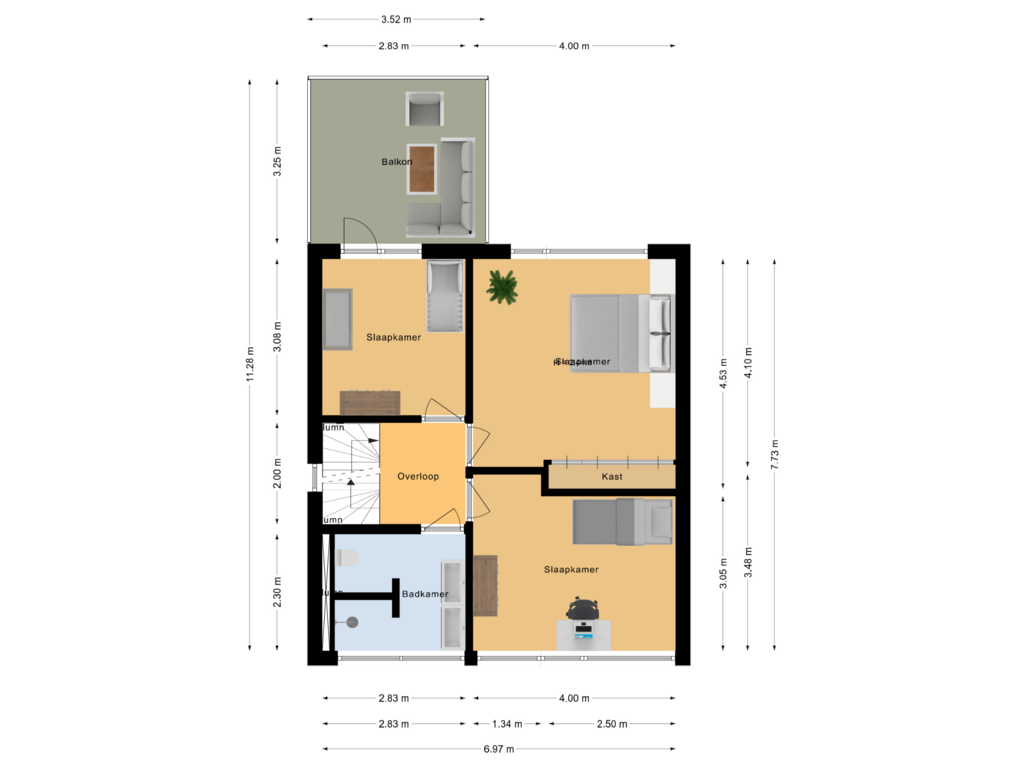 View floorplan of Eerste verdieping of Mentanalaan 4