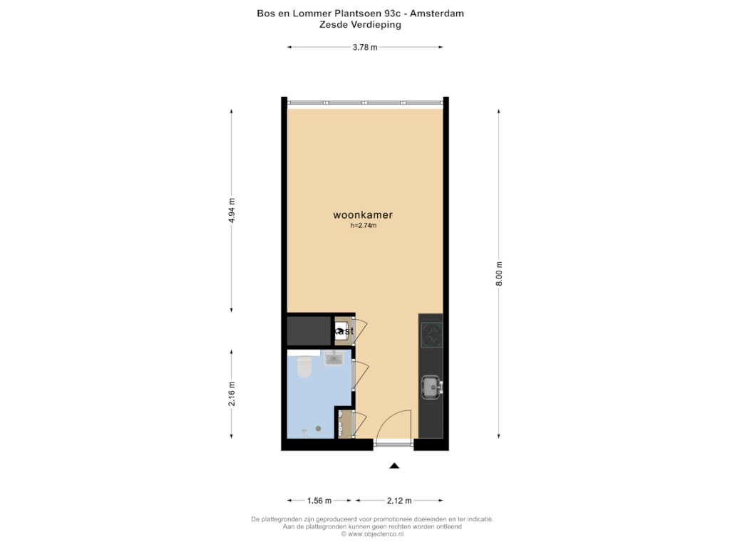 View floorplan of Zesde Verdieping of Bos en Lommerplantsoen 93-C