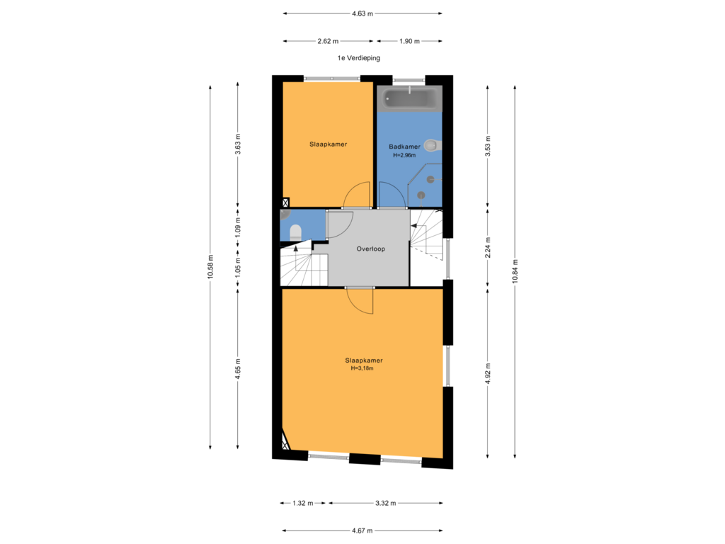 View floorplan of 1e Verdieping of Spoorsingel 33