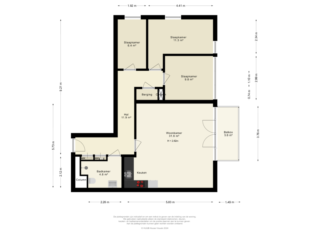 Bekijk plattegrond van Appartement van Olivier van Noortstraat 8-D