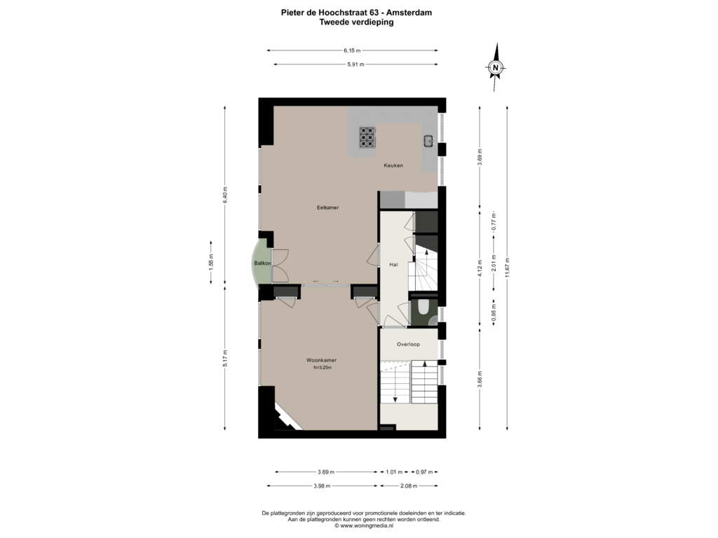 Bekijk plattegrond van Tweede verdieping van Pieter de Hoochstraat 63