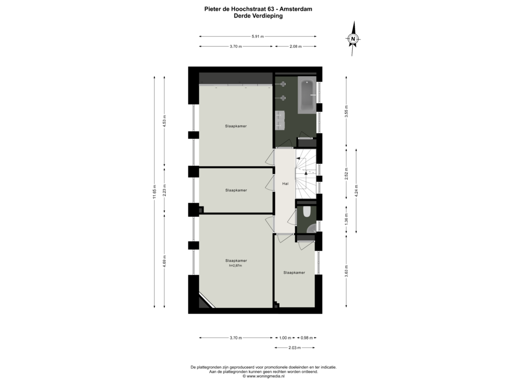 Bekijk plattegrond van Derde Verdieping van Pieter de Hoochstraat 63