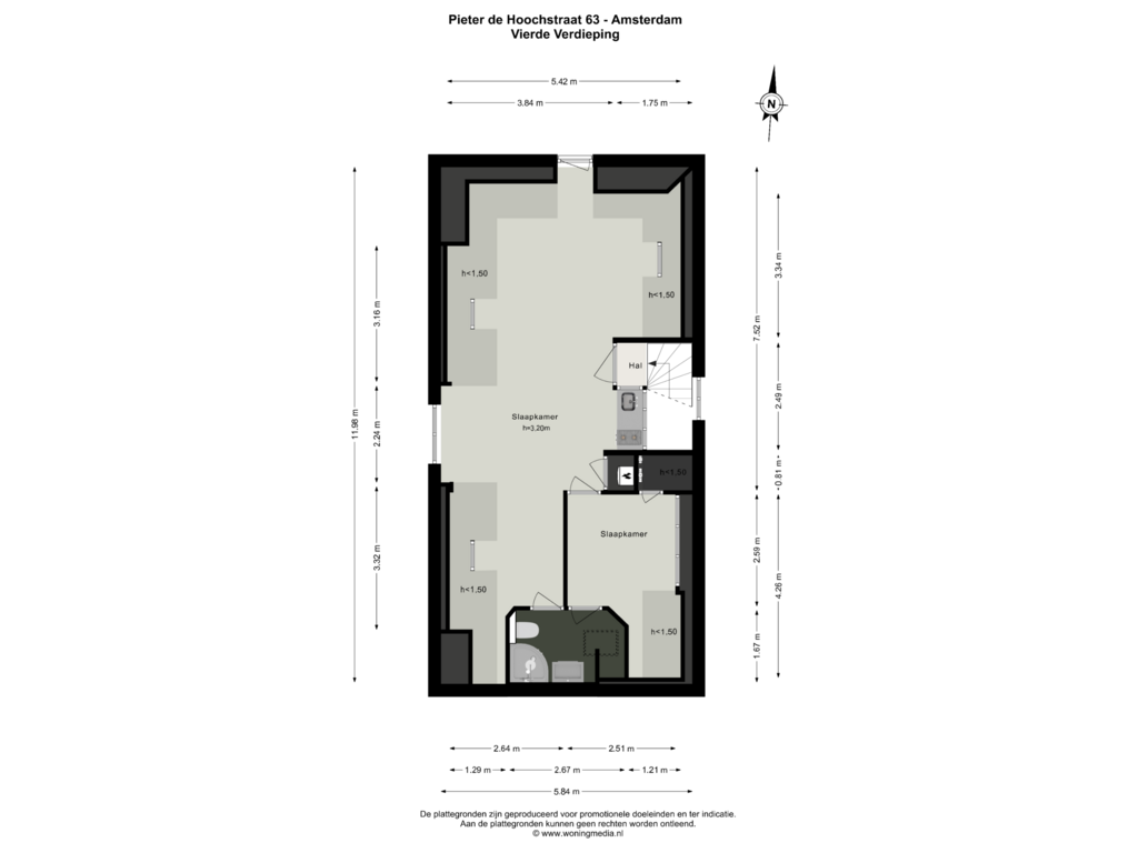 Bekijk plattegrond van Vierde Verdieping van Pieter de Hoochstraat 63