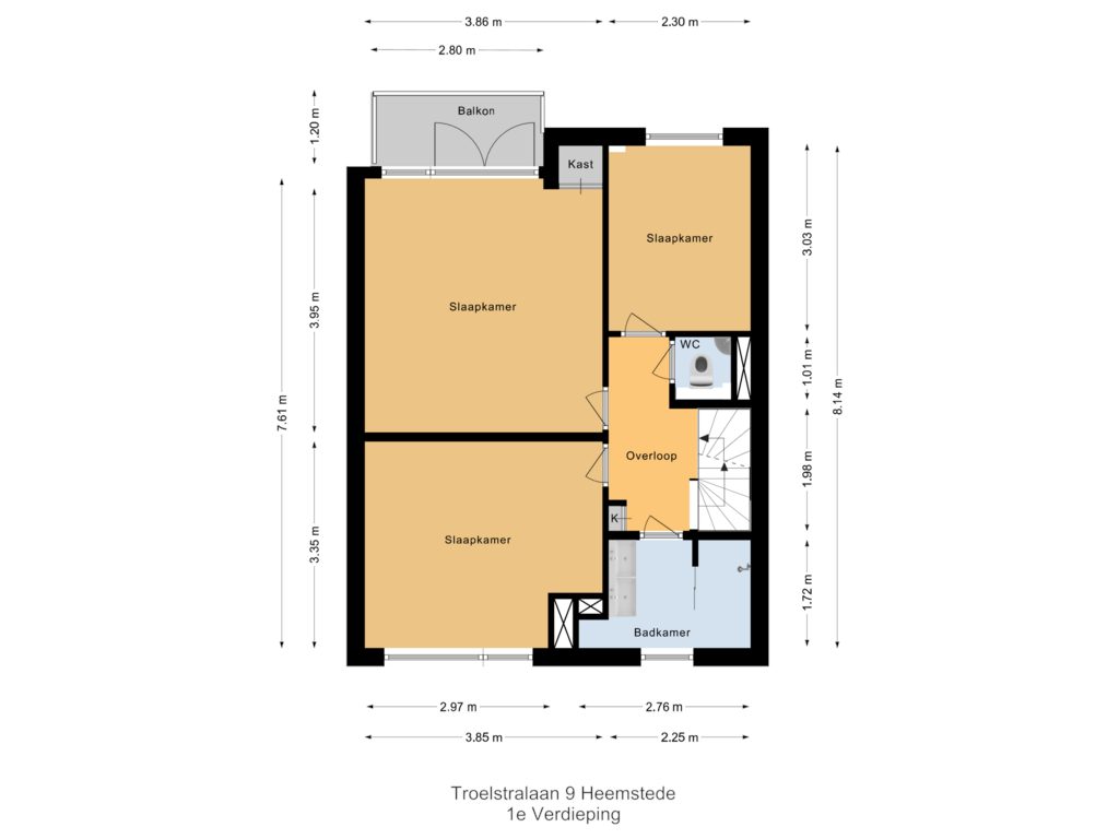 Bekijk plattegrond van 1e Verdieping van Troelstralaan 9