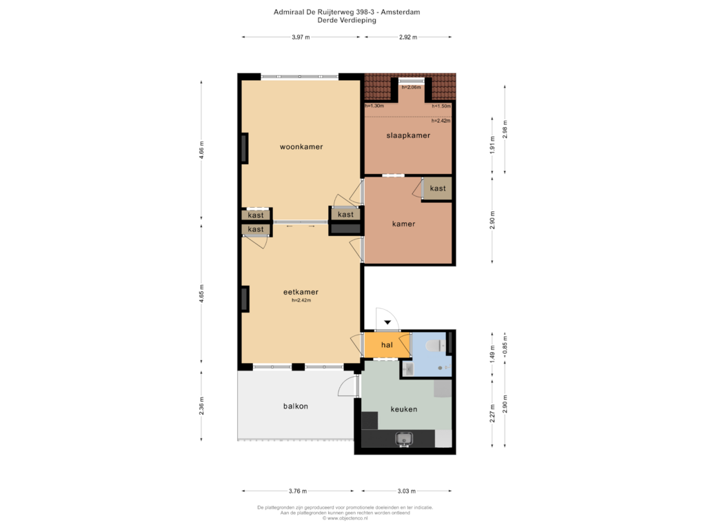 Bekijk plattegrond van Derde Verdieping van Admiraal De Ruijterweg 398-3