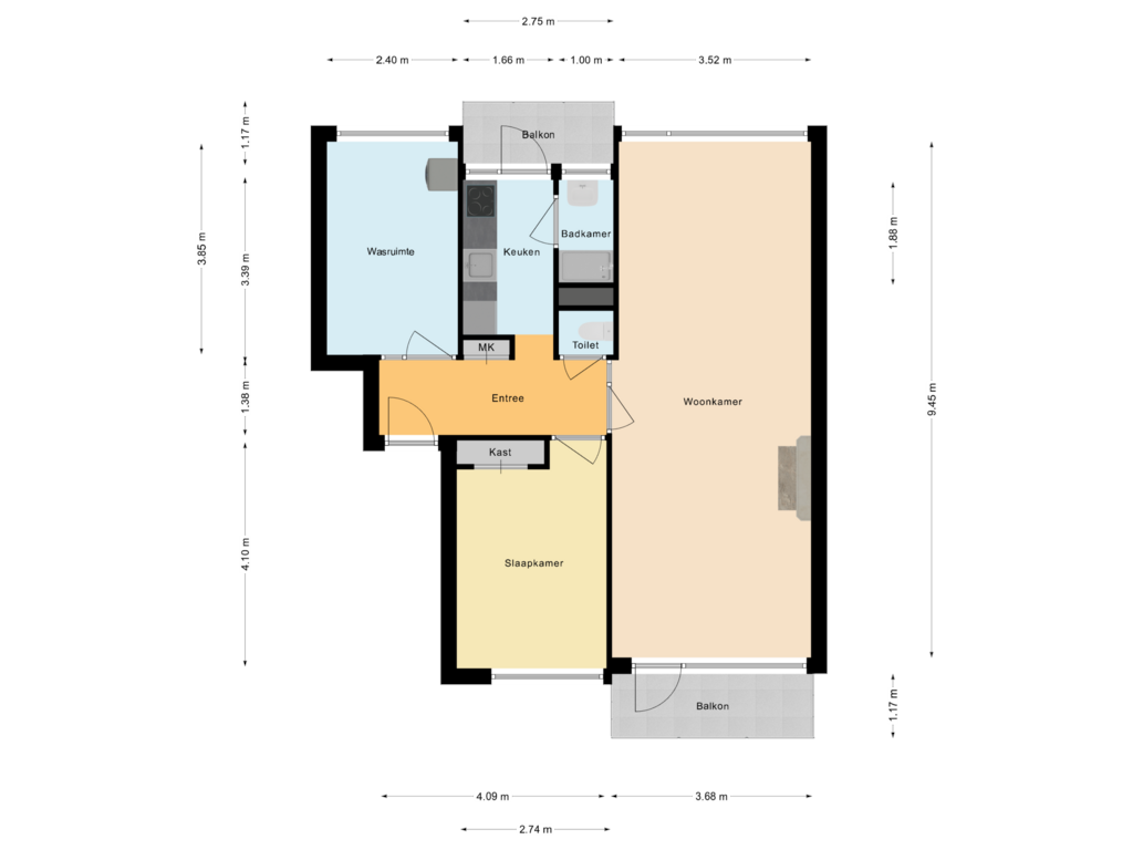 Bekijk plattegrond van Appartement van Schubertlaan 12-A