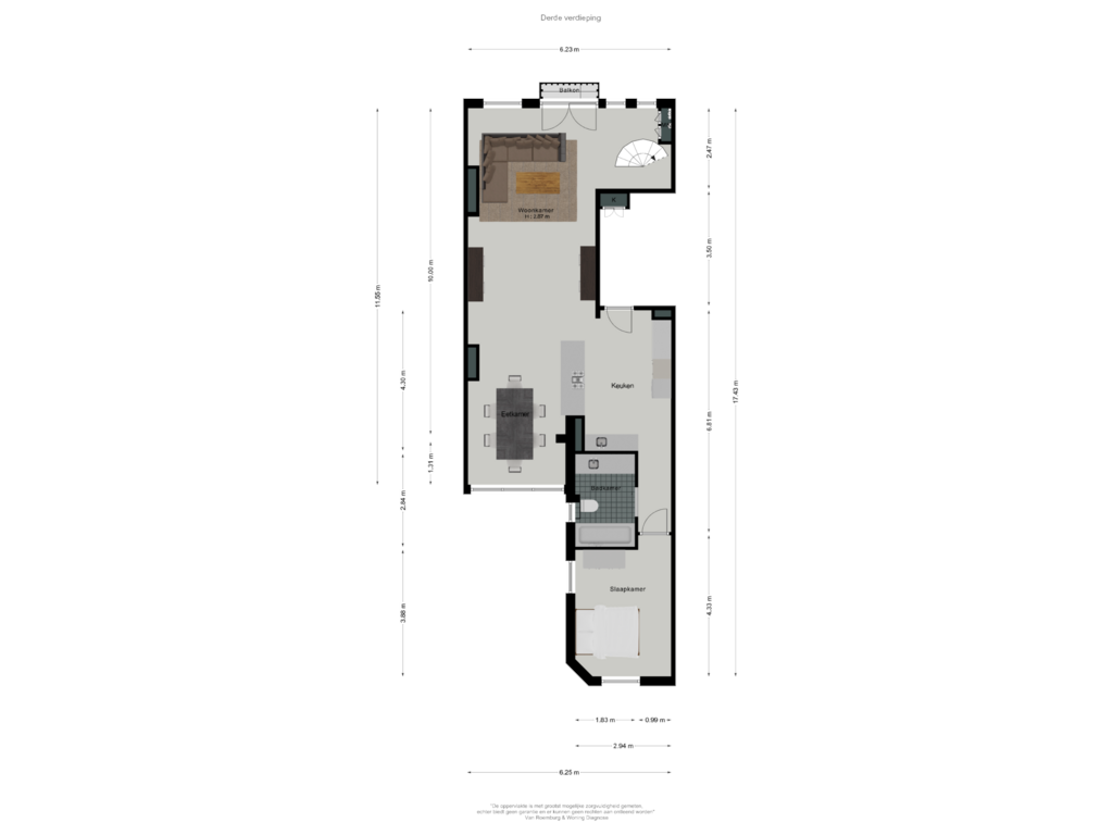 View floorplan of Derde verdieping of Da Costastraat 10-3