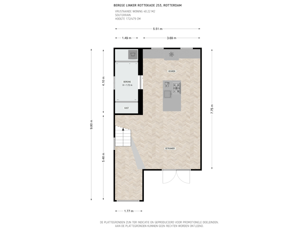 View floorplan of Souterrain of Bergse Linker Rottekade 253